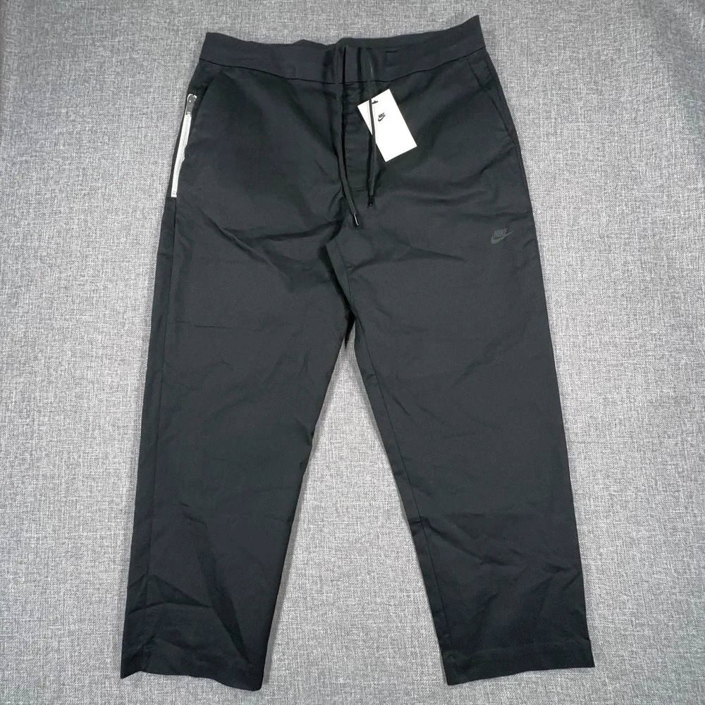Nike Woven Unlined Cropped Sneaker Pants Mens 34 Black Drawstring DD7032 NEW